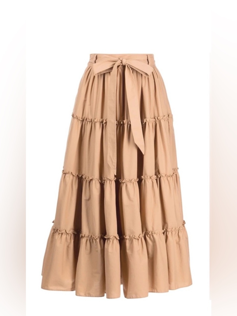 cinq a sept Tan Tiered A-Line Maxi Skirt with Waist Tie